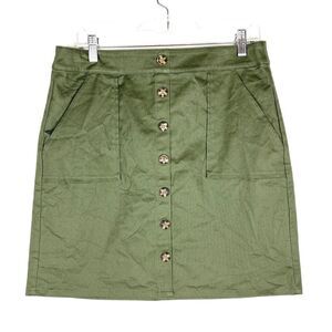 New LOFT Button Front Patch Pocket Army Green Cotton Utility Mini Skirt size 6
